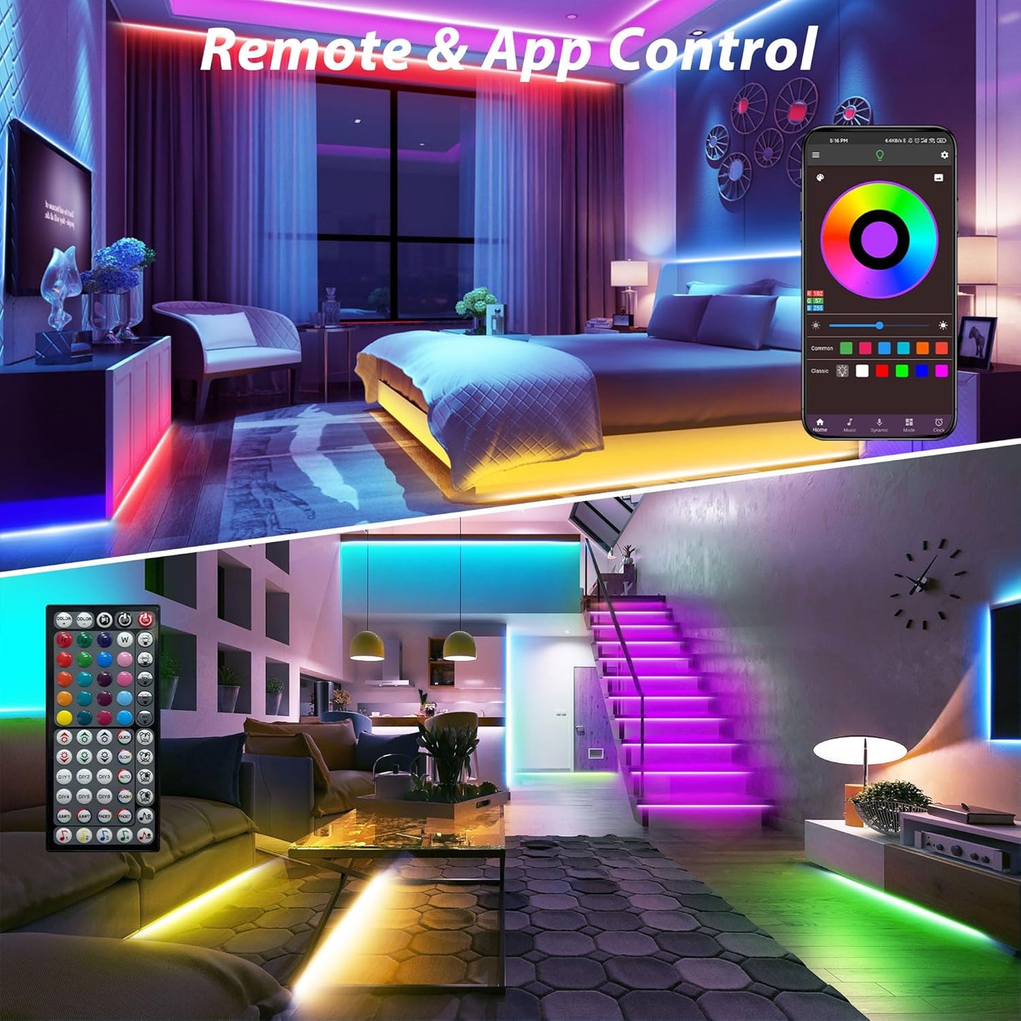 Led Lights for Bedroom 400 ft (4 Rolls*100ft) Music Sync RGB Led Strip Lights with Remote App Control, Color Changing Led Lights for Room Home Kitchen Party Decor