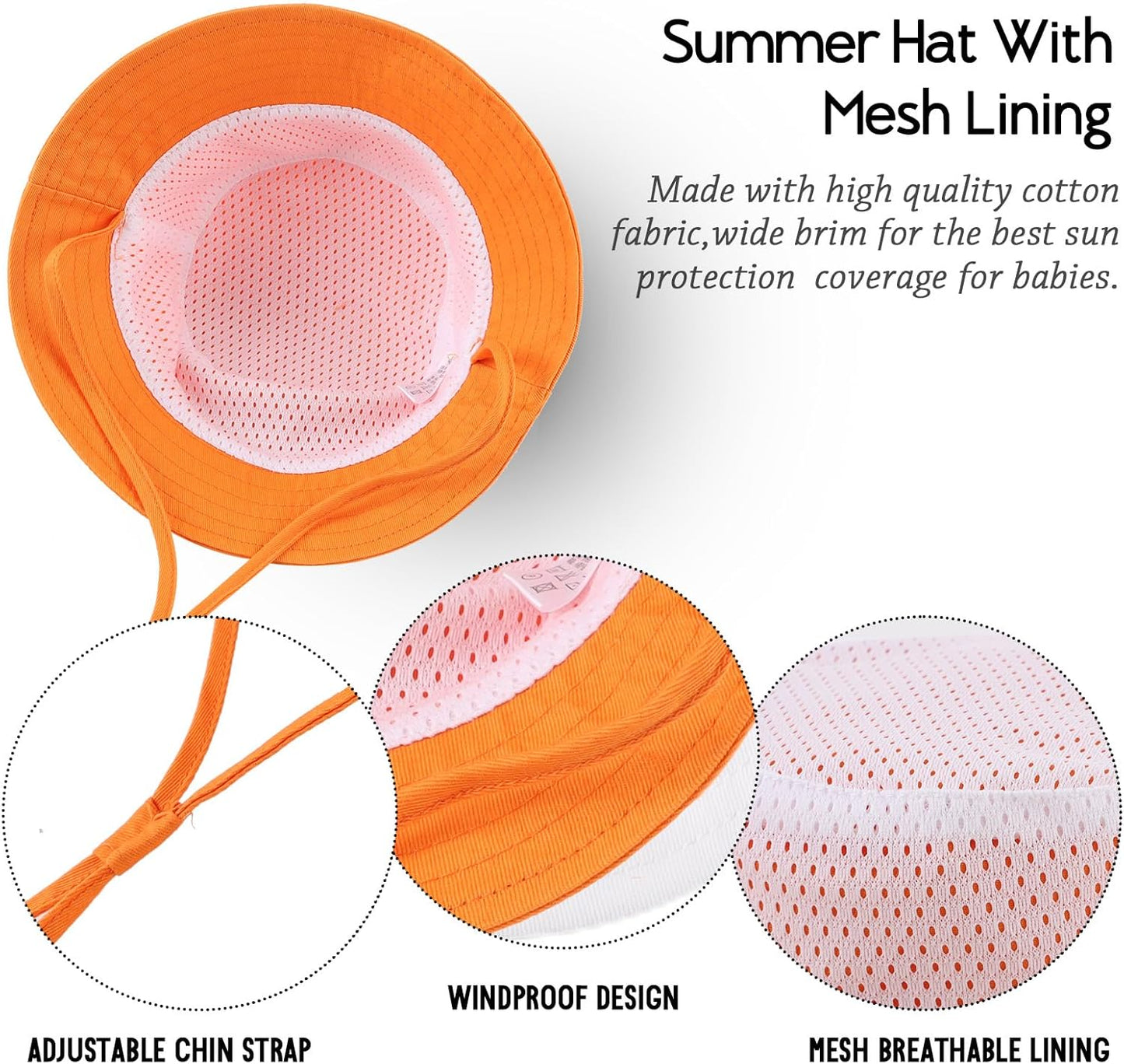 JANGANNSA Cotton Baby Sun Hat Infant Toddler Boys Girls Bucket Hats Summer Sun Protection Kids Beach Caps