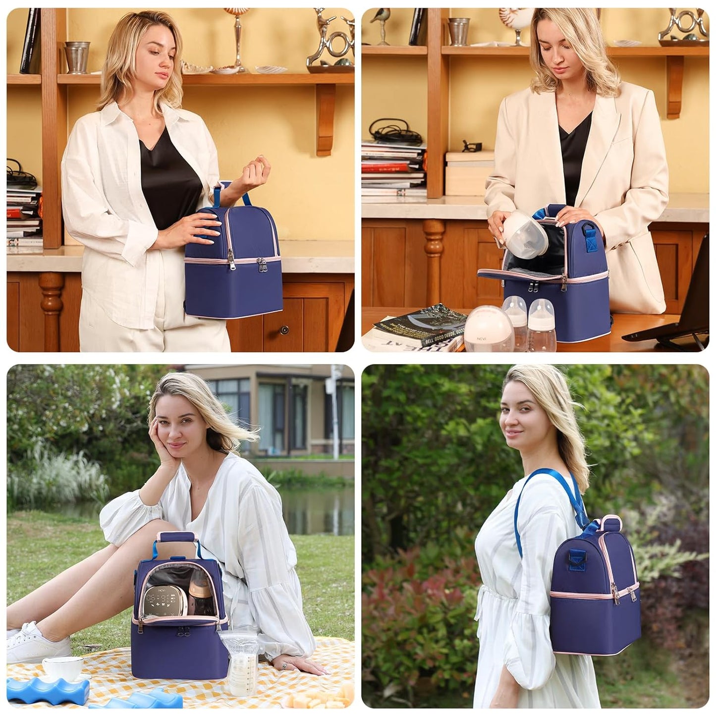 NCVI Breastmilk Cooler Bag with 2 Ice Pack, Breast Pump Bag with Cooler Fits 6 Bottles, Double Layer Breast Milk Baby Bottle Cooler Bag, for Travel, Nursing Mom Daycare, Work, Picnic (Purple)