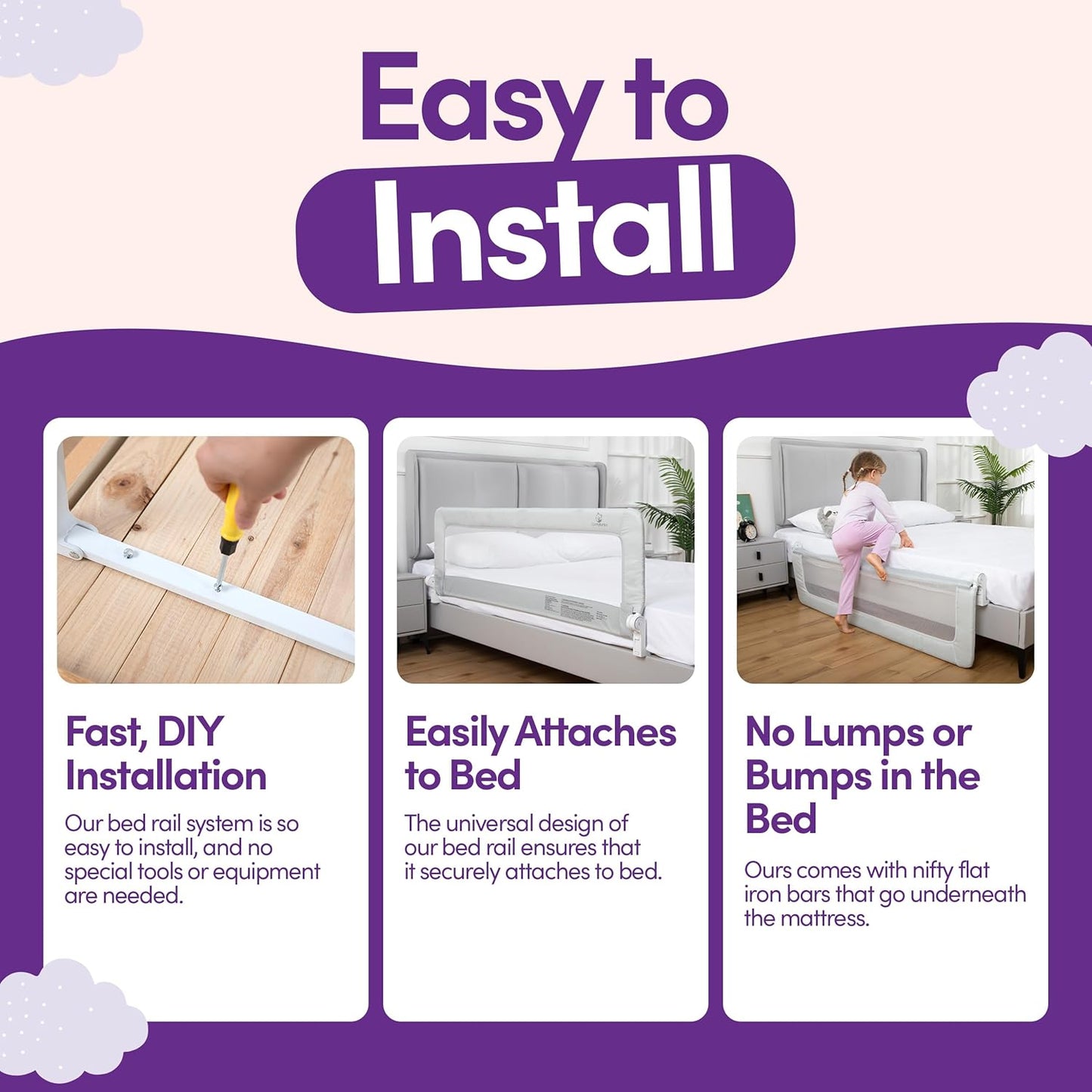 ComfyBumpy 1-Pack Bed Rail for Toddlers 55.5" L x 19.5" H | Toddler Bed Rails for Twin, Full, Queen & King Mattress Size | Swing Down Rail Guard | Mattress Side Rail for Kids | Gray