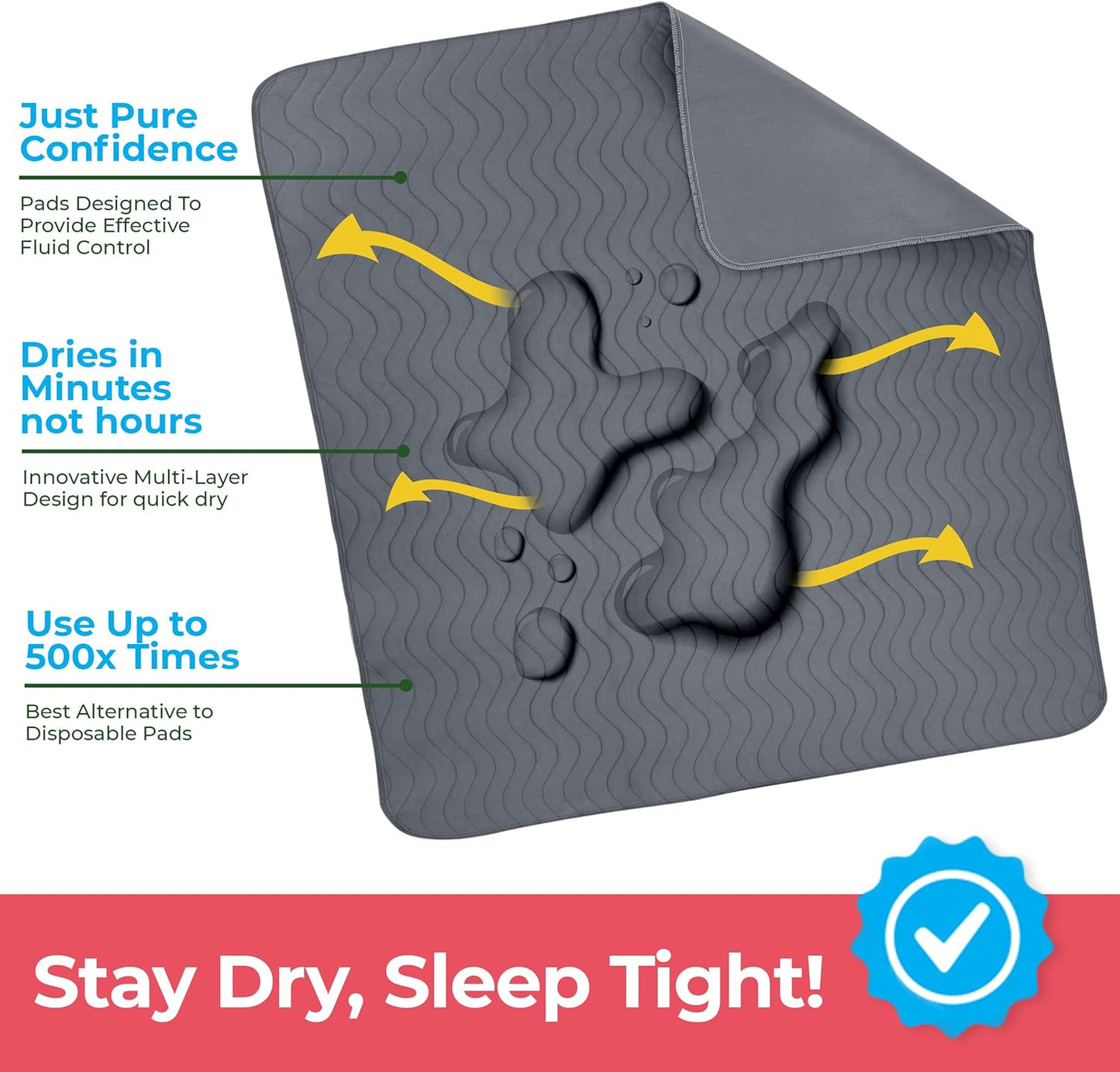 Utopia Bedding Washable Underpads 34" x 52" (Pack of 4), Waterproof Reusable Heavy Absorbency Incontinence Bed Pads for Adults, Kids, Elderly and Pets, Bedwetting Pads for Sofa and Couch (Grey)