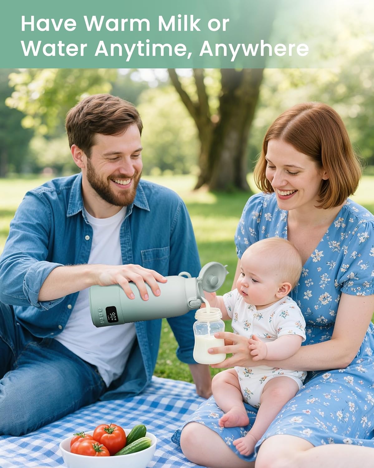 Extended Battery Life Portable Bottle Warmer - Dual Heating Modes for Breast Milk & Water, 17 Ounces, Fast Heating, Ideal for Travel, Outdoor, Baby Shower, Green