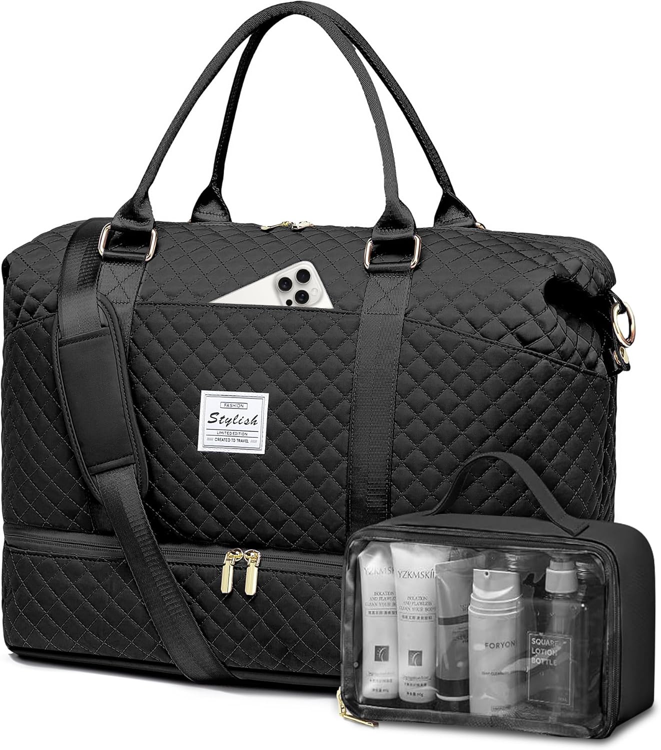 Travel Duffle Weekender Bag Women - Overnight Bags with Toiletry Bag Carry on with Laptop Compartment Yoga Gym Bag with Wet Pocket Hospital Bag for Labor and Delivery