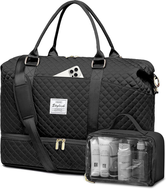 Weekender Tote Travel Duffle Bag - Carry on Bag with Toiletry Bag Overnight Bag with Shoe Compartment Gym Duffel Bag with Wet Pocket Mommy Hospital Bags for Labor and Delivery