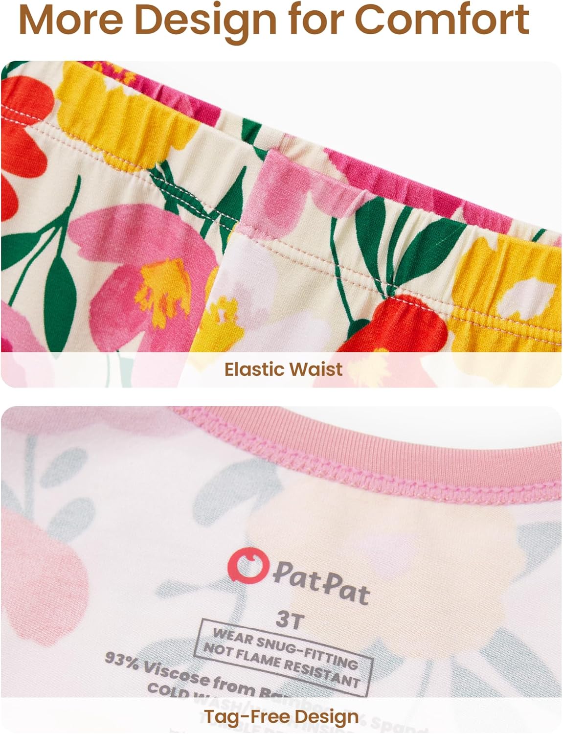 PATPAT Bamboo Viscose Pajama Set for Toddlers with Improved Tensile Strength, Snug Fit Pjs Sleeper for Baby Boys Girls Kids