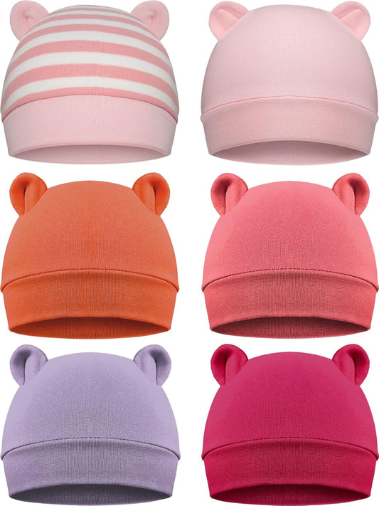 Geyoga 6 Pieces Newborn Baby Hat Bear Ears Infant Caps Baby Boy Girl Toddler Hats Infant Beanie Caps for 0-3 Months