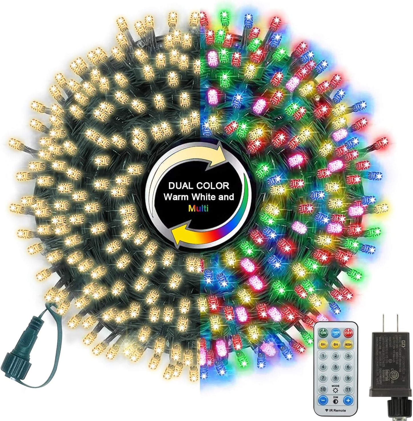 33ft Christmas Decorative Mini Lights, 100 LED Green Wire Fairy Starry String Lights Plug in, 16 Lighting Modes, for Indoor Outdoor Xmas Tree Wedding Party Decoration (Warm+Multicolor)