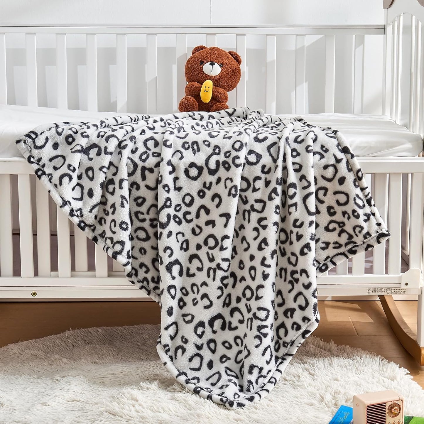 Yurhap Leopard Print Baby Blanket Fleece Baby Blankets for Boys, Ultra Soft Cozy Fluffy Infant Toddler Newborn Receiving Gifts for Crib Stroller, 30x40 Inch, Grey