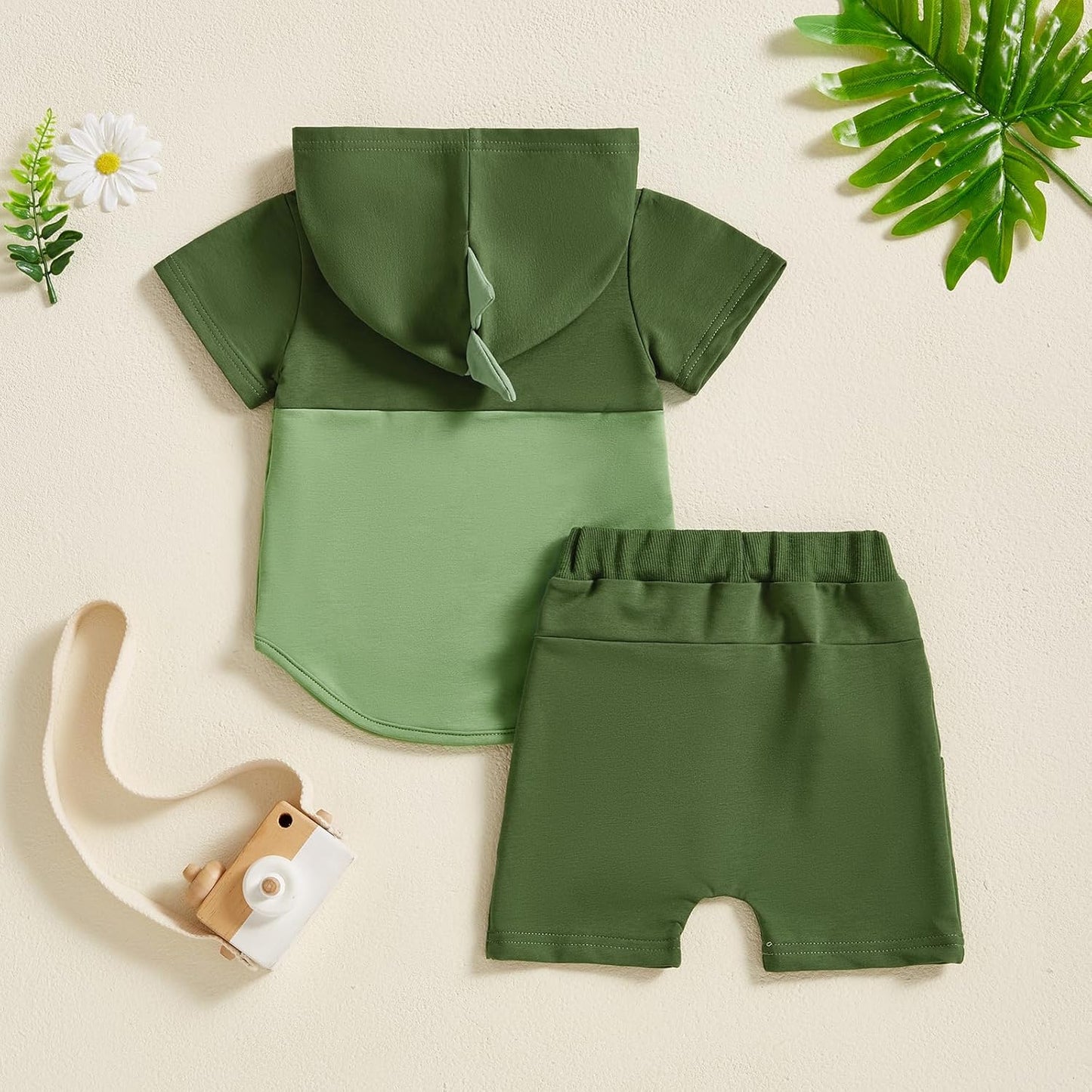 Toddler Baby Boy Summer Hooded Outfit Contrast Color Short Sleeve T Shirt Top Elastic Shorts Summer Clothes Set