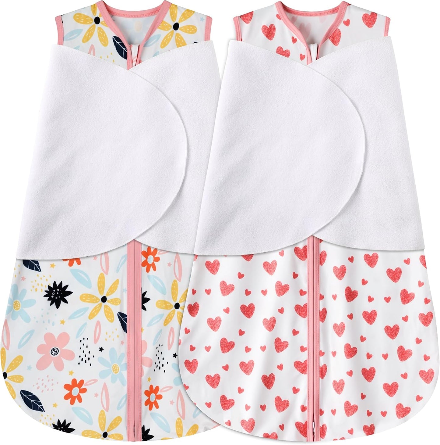 Newborn Sleep Sack Baby Swaddle,6-12 Months,3-Way Adjustable Wearable Blanket,100% Rayon Cotton Swaddling Sleeping Bag，TOG 0.5（Heart&Floral）