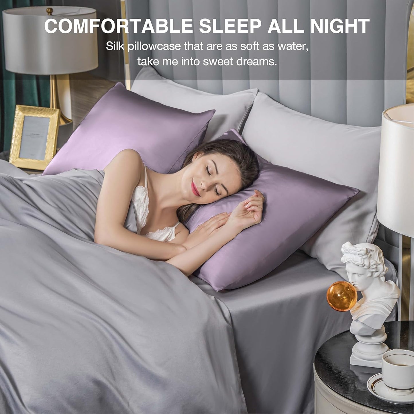 Mulberry Silk Pillowcase for Hair and Skin,Cooling Silk Pillow Case with Hidden Zipper,Allergen Proof Dual Sides Soft Breathable Smooth Silk Pillow Cover for Women (Pink Purple,Body)