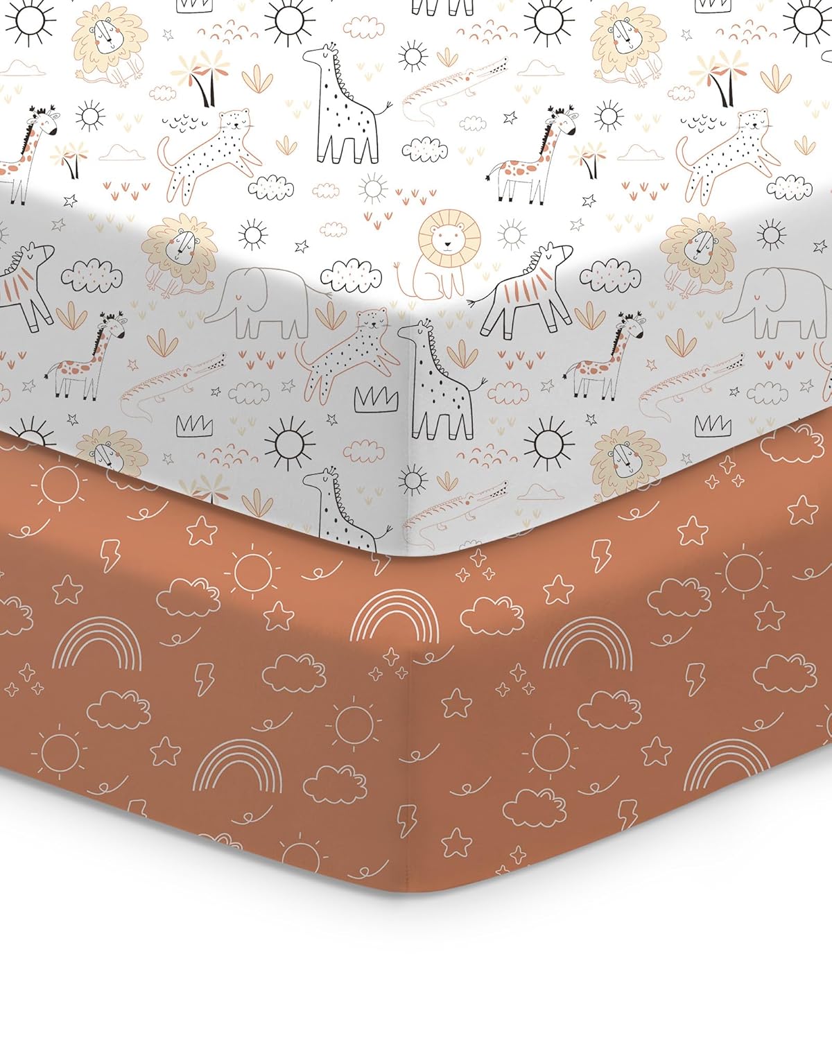 Baby Crib Sheets Boy Girl for Standard Crib Mattress - Orange Cloud and Rainbow Design Crib Sheet, Ultra Soft, Durable, Comfortable Fitted Crib Sheet, 28''x52''x9'' Deep Pocket