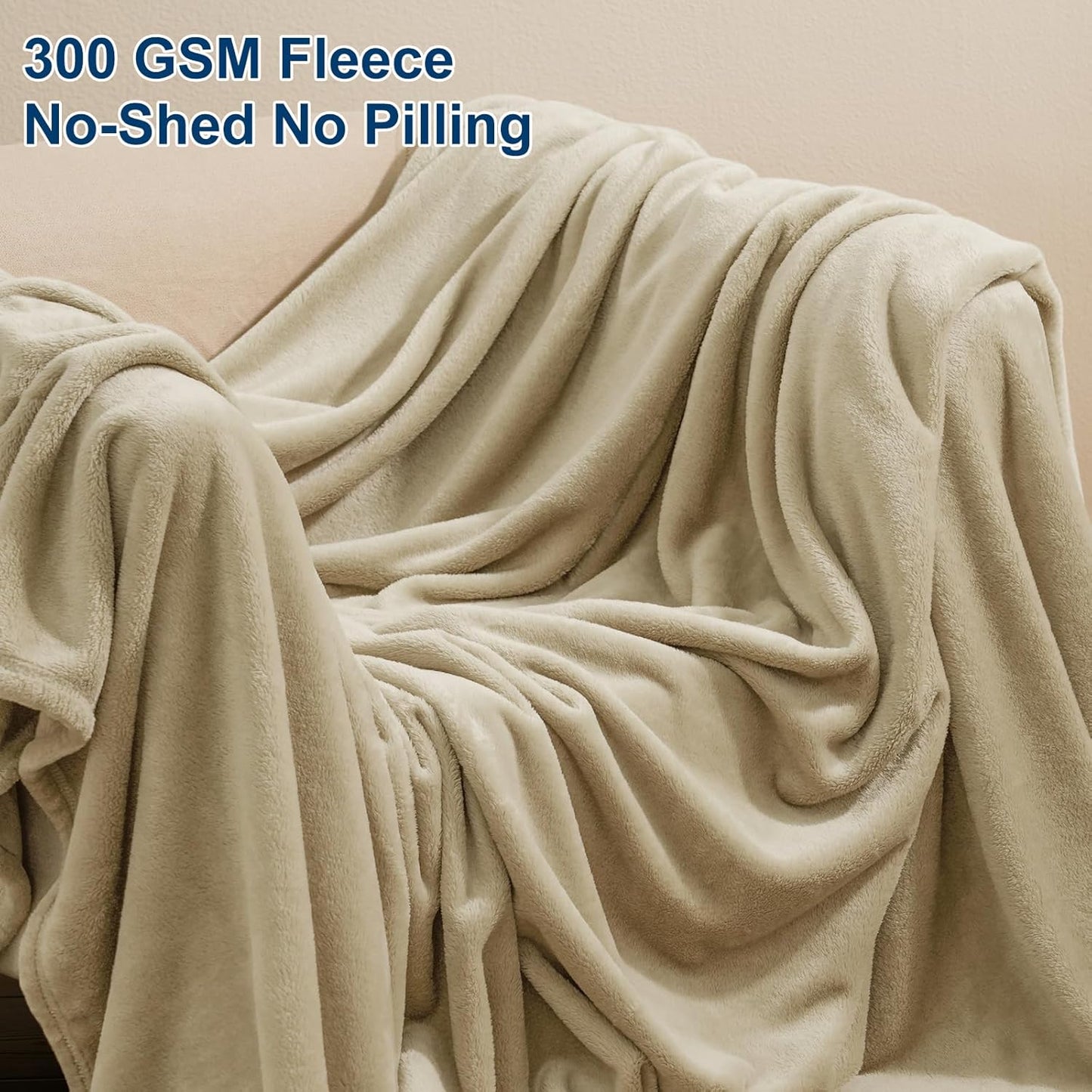 PHF Ultra Soft Fleece Blanket Twin Size, No Shed No Pilling Luxury Plush Cozy 300GSM Lightweight Blanket for Bed, Couch, Chair, Sofa Suitable for All Season, 66" x 90", Khaki