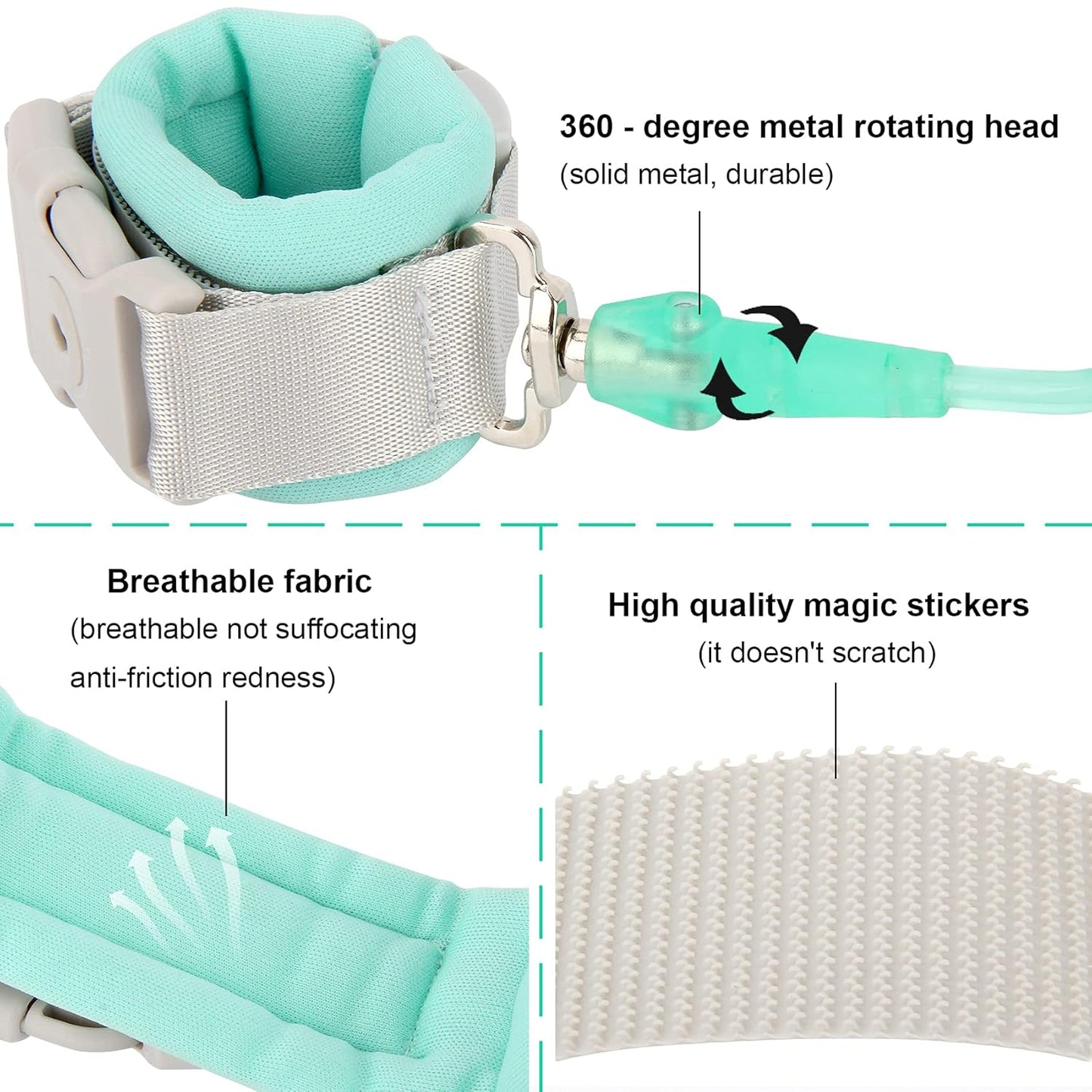 Blisstime Toddler Leash, 2 Pack Kid Leash Anti Lost Wrist Link with Key Lock Baby Leash Harness for Toddler (Mint Green+Pink)