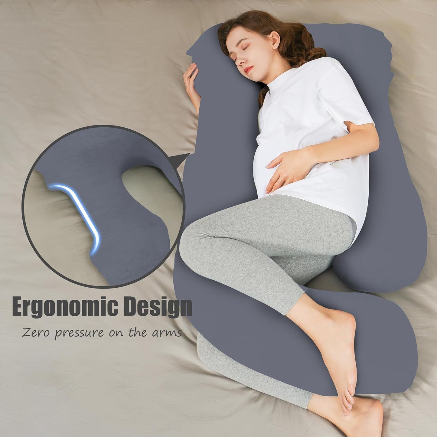 HIPHOP PANDA U-Shaped Pregnancy Pillow for Sleeping - Full Body Maternity Support Pillow with Cooling Removable Cover - Comfort for Back, HIPS, Legs, Belly - 57 Inch for Pregnant Women, Dark Grey