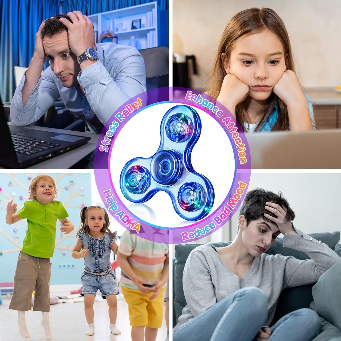 Gigilli Fidget Spinners, LED Light Up Sensory Fidget Toys for Kids, Glow in The Dark Party Favors for Kids 4-8-12, ADHD Anxiety Stress Relief Goodie Bag Stuffers Birthday Classroom Prizes Return Gifts