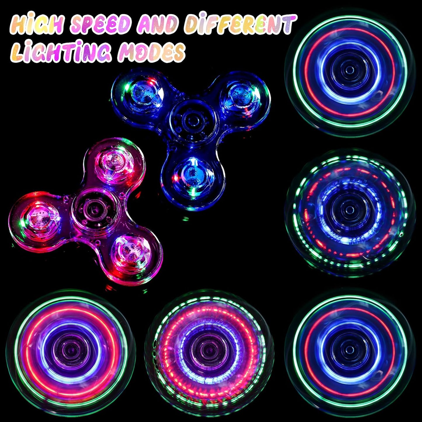 SCIONE 2Pack Fidget Spinners for Kids, LED Light up Sensory Fidget Toys for Kids Adults, Glow in The Dark Toys for Teens Boys Girls Halloween Classroom Prizes, ADHD Stress Anxiety Relief Fidgets