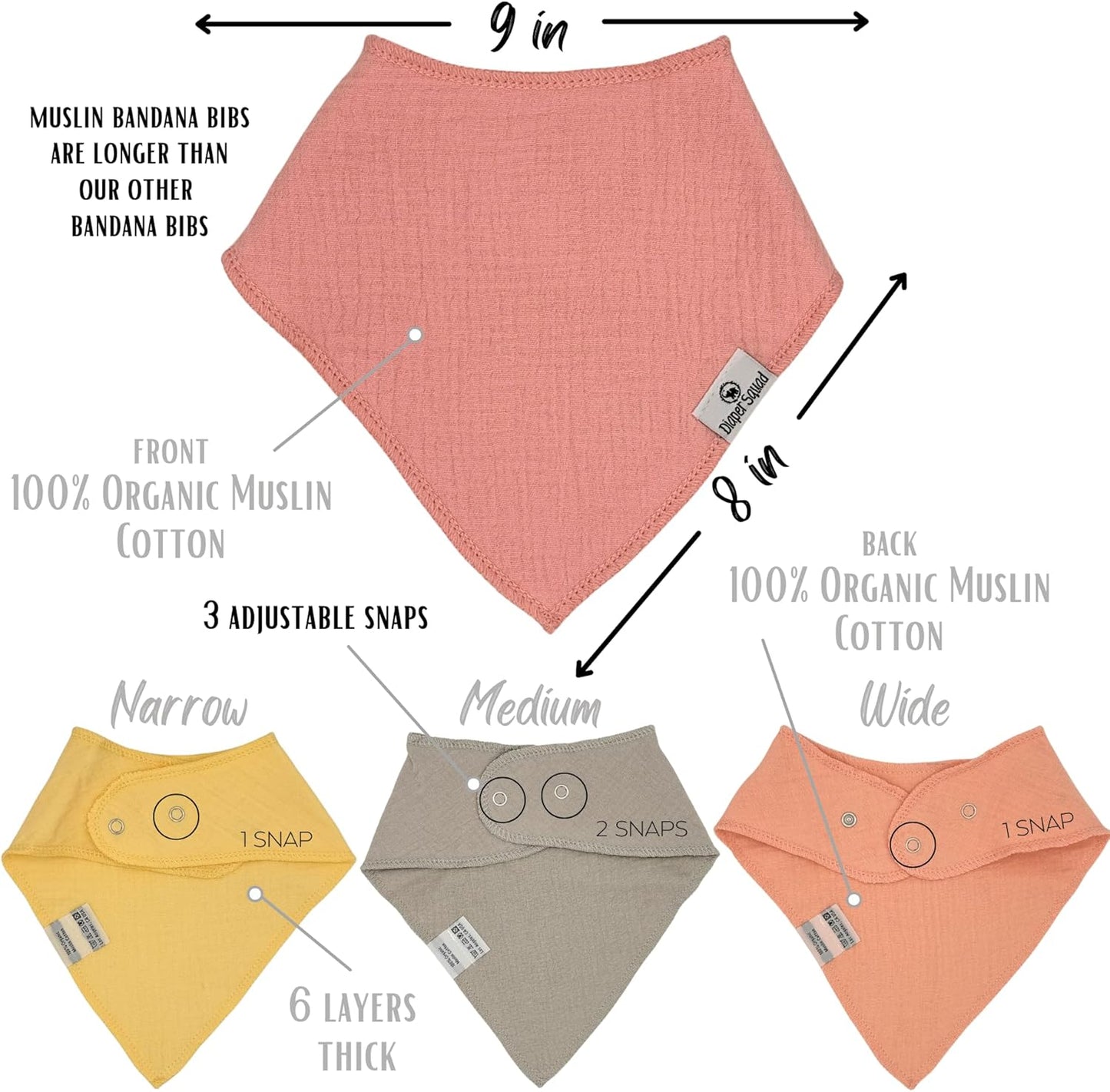 DiaperSquad's Baby Bibs for Drooling and Teething, Bibs for Boys, Baby Girl - Solid Cotton Baby Drool Bibs