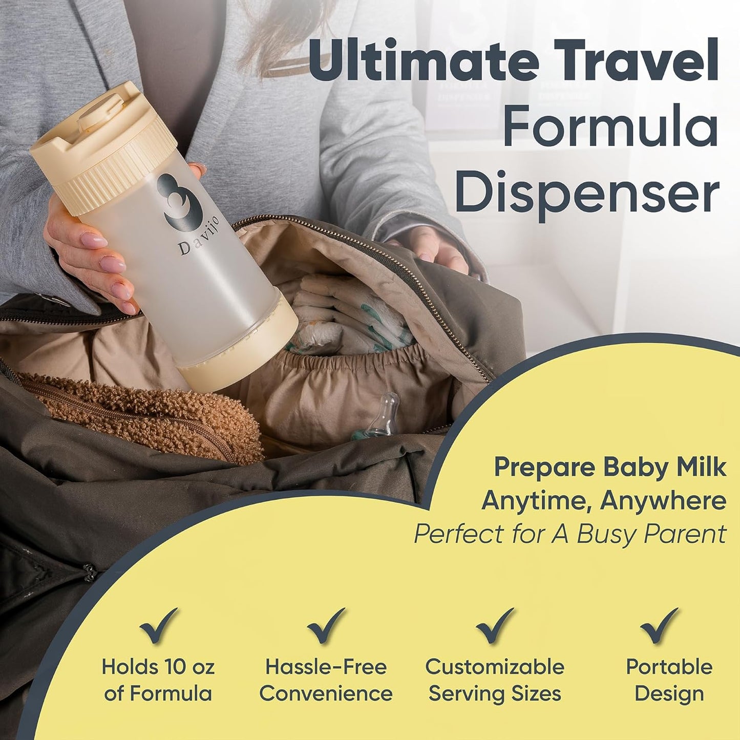 Formula Dispenser - Completely Replaces Hand Scooping - Fill The Desired Portion with just a Few clicks - Formula Container to go - 10ounces Baby Milk Powder Storage