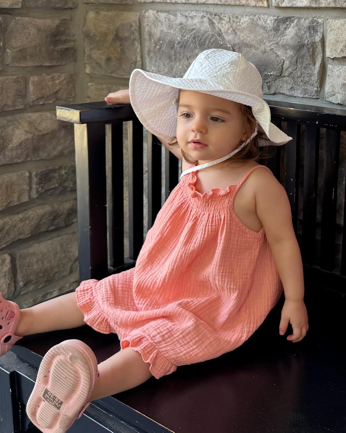 HONGTEYA Baby Sun Hat Toddler Girl Beach Hat Adjustable Outdoor Summer Hat UPF 50+ Sun Protection Wide Brim Infant Kids