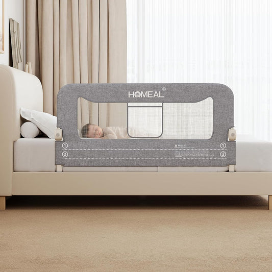 HOMEAL 47in Foldable Toddler Bed Rails with U-Shape Base, Bed Rail for Toddlers, Baby Bed Rail Guard for for Twin, Full, Queen, King Beds, Bed Rail for Baby, Grey