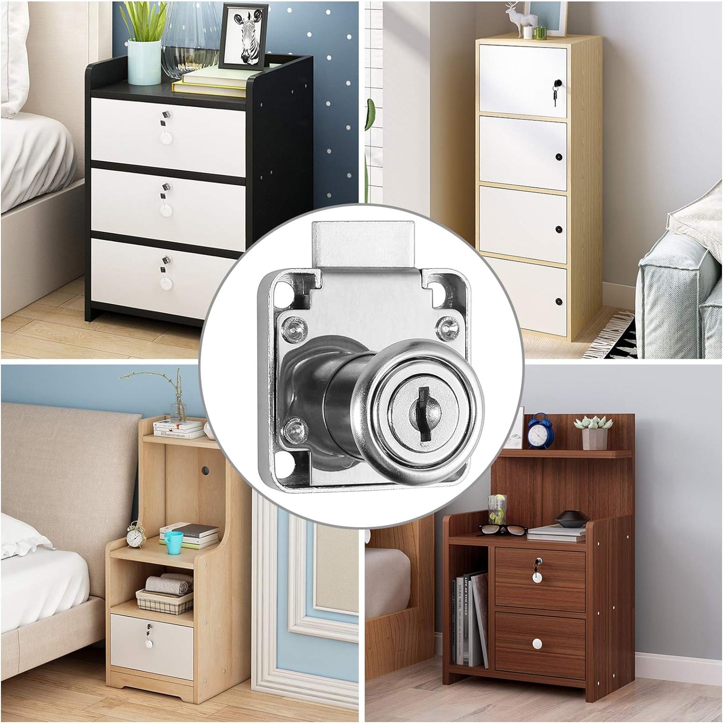 Tanice 4 Pack Furniture Security Lock Zinc Alloy Cylinder Cupboard Drawer Lock with 8 Keys for Door Cabinet Mailbox Drawer Cupboard Household Office