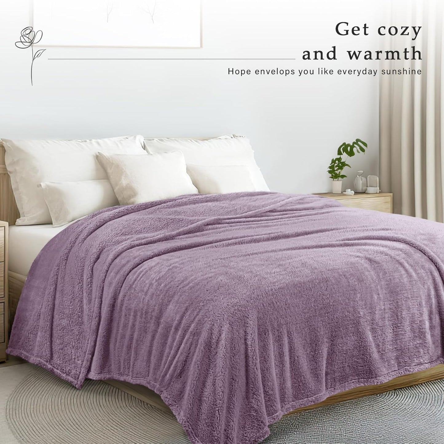 Exclusivo Mezcla Queen Size Flannel Fleece Blanket, Super Soft Velvet Plush Bed Blanket, Fuzzy Cozy and Warm for All Seasons, 90x90 Inches, Grayish Purple