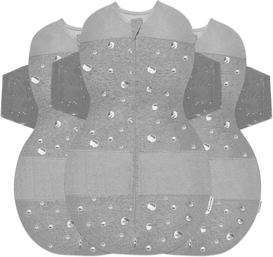 Happiest Baby SNOO Sleep Sack - 100% Organic Cotton Baby Swaddle Blanket - Doctor Designed Promotes Healthy Hip Development - 3-Pack Bundle (Graphite Planets, S, M, L)