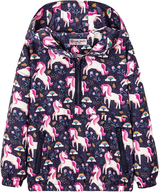 WELAKEN Lightweight Jacket for Girls Kids & Toddler II Girls' Print Water-Resistant Jacket