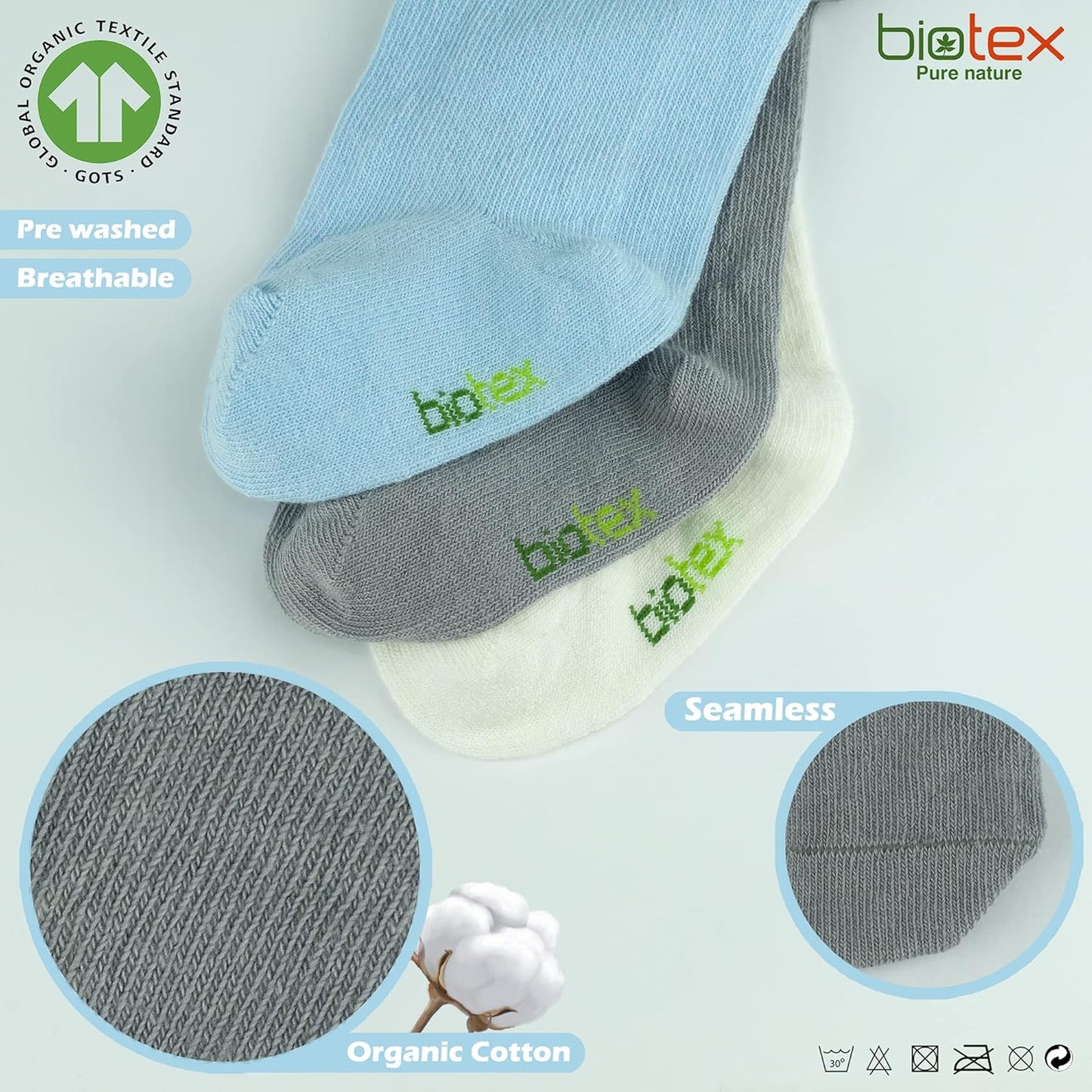 3 Pairs Organic Cotton Baby Girl and Boy Tights for Winter, Seamless Newborn Leggings, Toddler Stockings, 0-18 Months