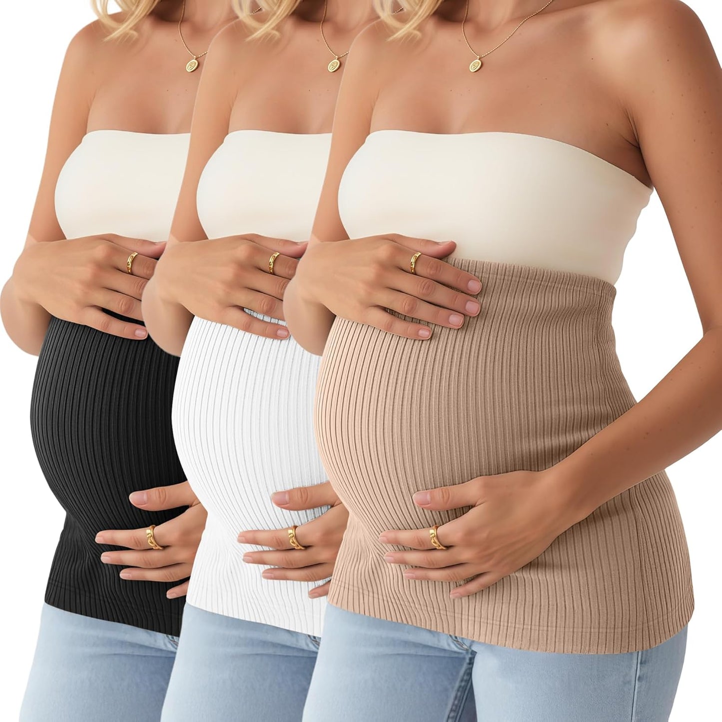 3 Pack Maternity Belly Bands for Pregnant Women Cotton Stretch Ribbed Pregnancy Support Belt Pants Extender