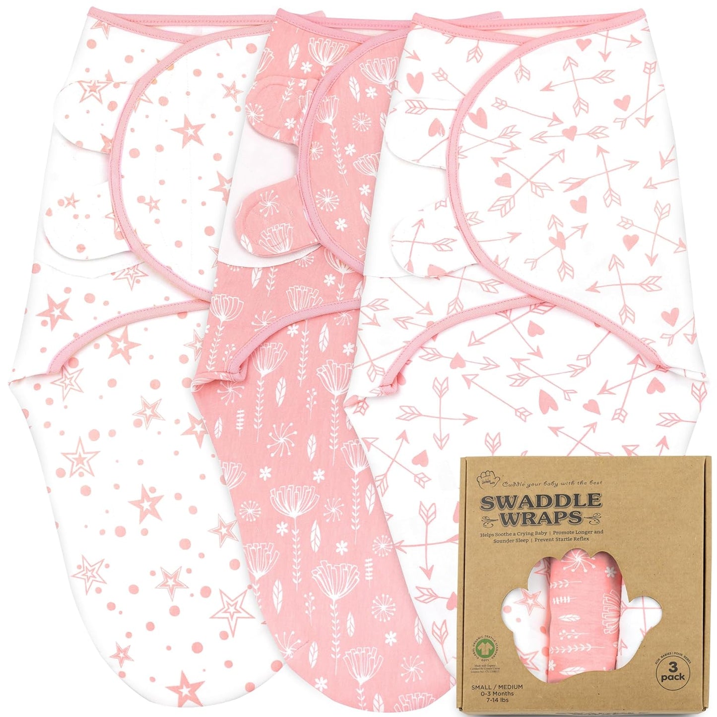 Bublo Baby Swaddles for Newborns – 3-Pack Infant Swaddles 0-3 Months – Adjustable Swaddle Sleep Sack – Soft Organic Cotton Baby Wrap for Safe & Cozy Sleep (Rose Pink)