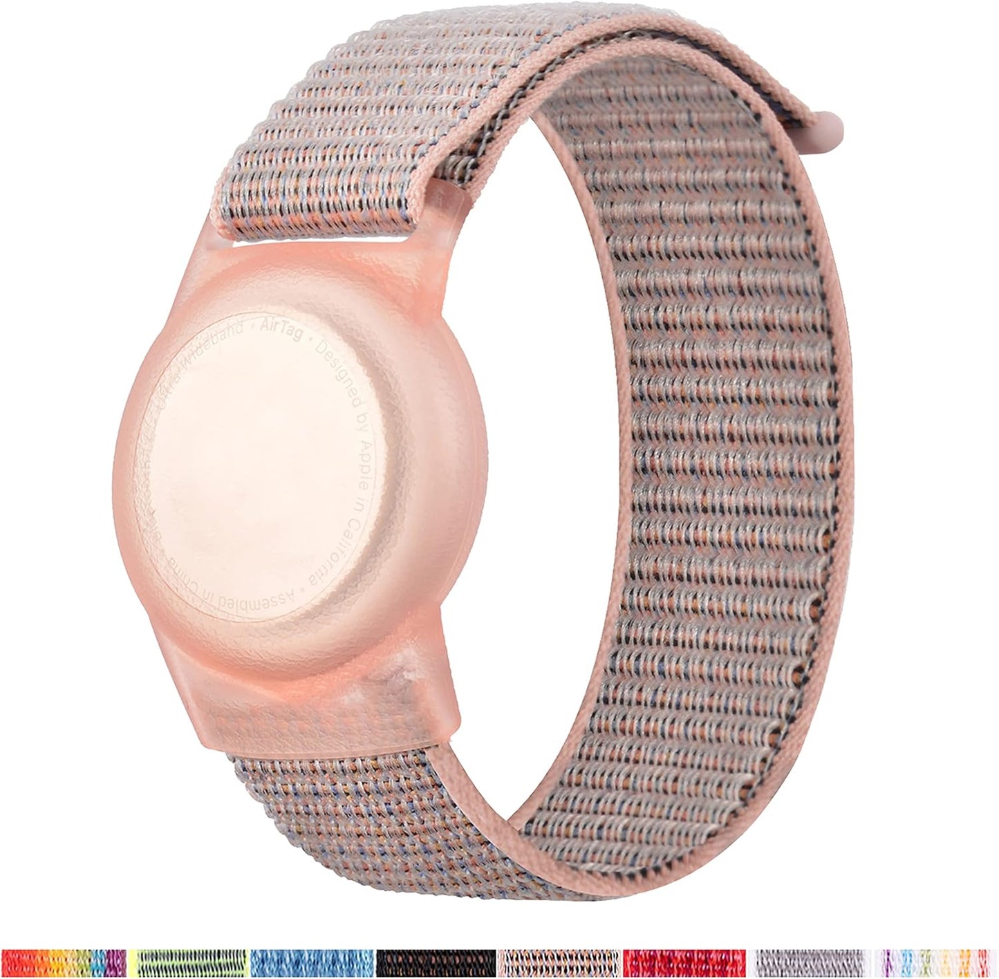 AirTag Bracelet for Kids, Apple Air Tag Protective Cover with Nylon Wristband, Anti Lost GPS Trackers Case Cover Elastic Watch Band for Toddlers Girls Boys Elders (Pink)