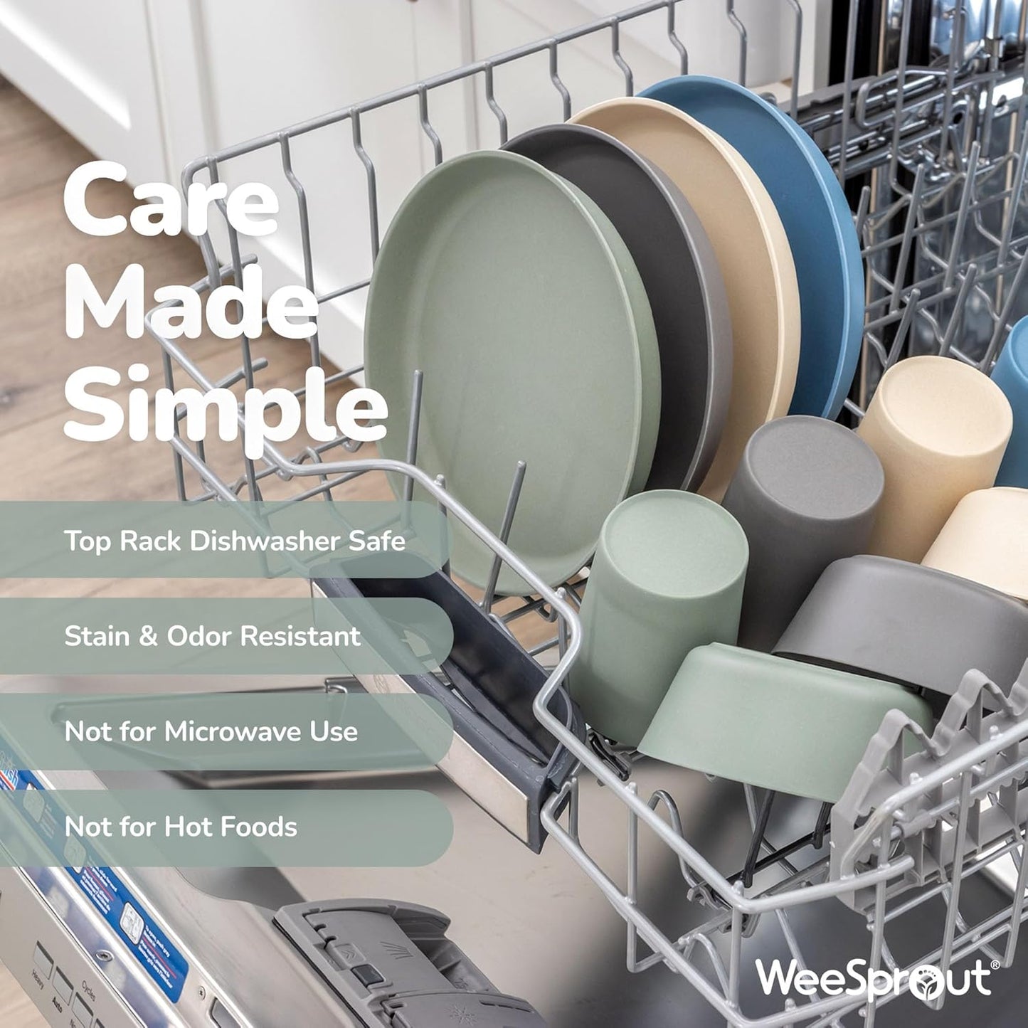 WeeSprout Bamboo Kids Bowls, Set of Four 10 oz Kid-Sized Bamboo Bowls, Dishwasher Safe Kid Bowls (Pastel Coral, Blue, Mint & Off White)