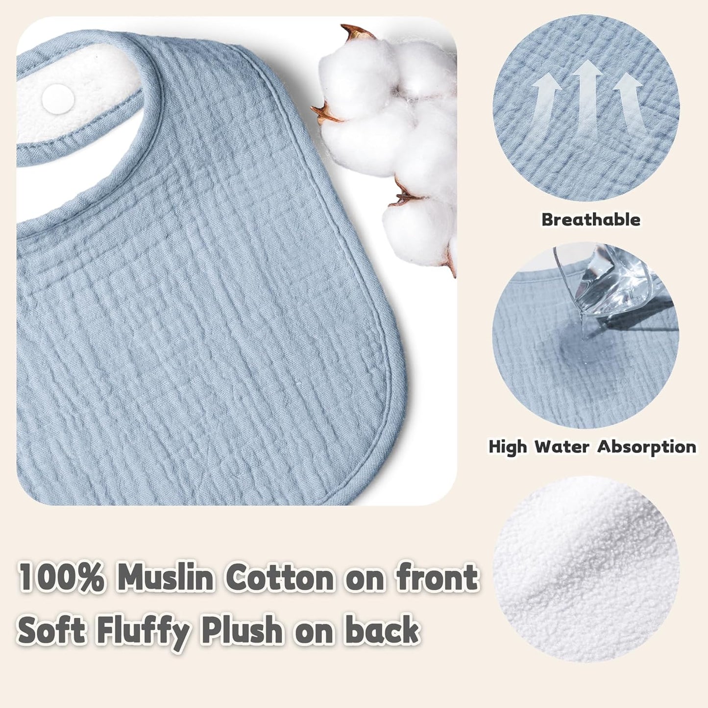 Susurration Muslin Baby Drool Bibs 10Pack Soft Square Adjustable Bandana Bibs for Unisex Baby Girls & Boys