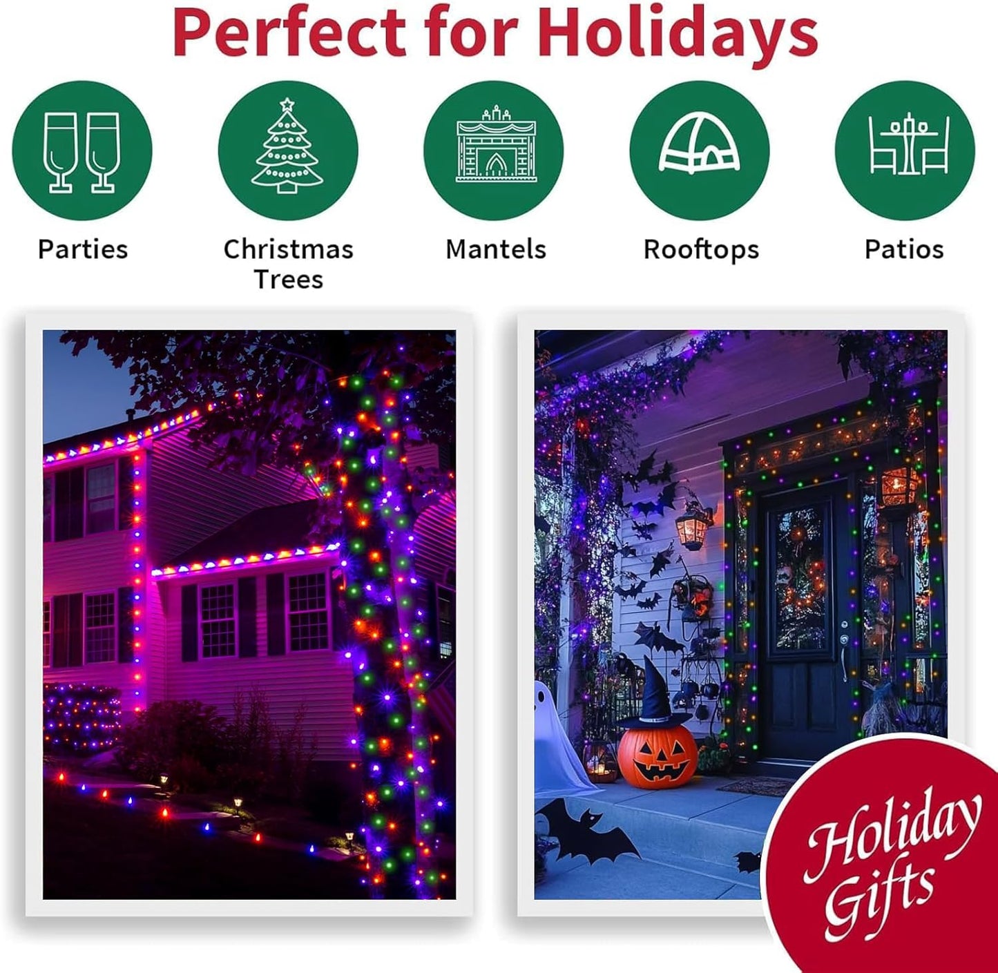 66ft Halloween Decorative Mini Lights, 200 LED Transparent Wire Fairy Starry String Lights Plug in, 16 Lighting Modes for Halloween Outdoor Party Decoration (Orange/Purple/Green)