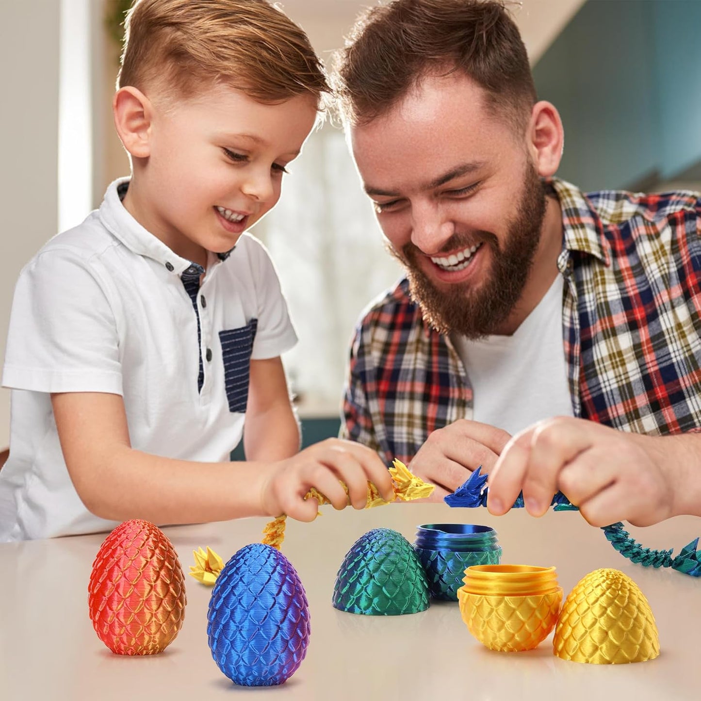 4 Pcs Mini 3D Printed Dragon Eggs, 3D Printed Dragon Eggs with Dragon Inside, Articulated Crystal Dragon in Egg Fidget Desk Toys for Gifts