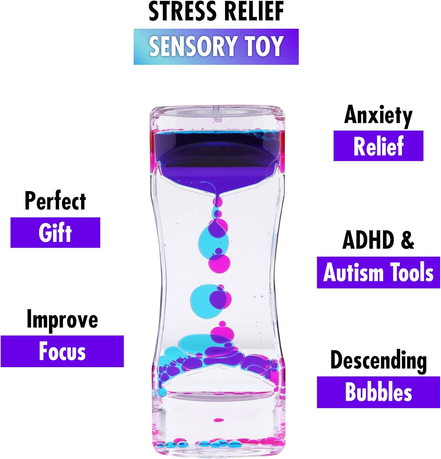 Liquid Motion Bubbler Sensory Toys – 2 Pc Set Bundle Stretchy String Fidget Toys Timer for Stress Relief and Anxiety Relief Great for Adults, Kids ADHD Autism ADD Hyperactivity Relaxation figit Blue