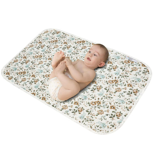 Baby Diaper Changing Pad, 21 5/8" x 31.5" Waterproof Changing Pad Liners - Reusable Soft and Absorbent Portable Changing Mat(Blue Flower1PCS)