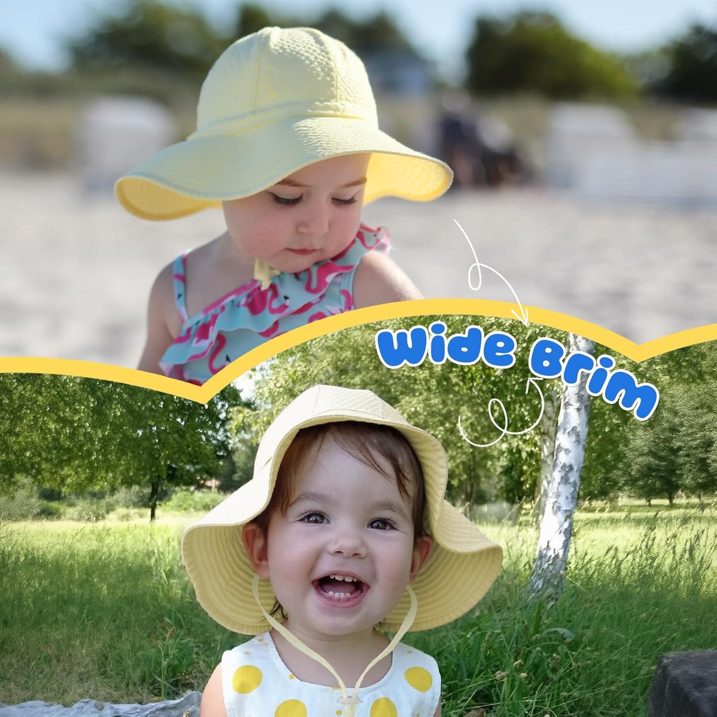 HONGTEYA Baby Sun Hat Toddler Girl Beach Hat Adjustable Outdoor Summer Hat UPF 50+ Sun Protection Wide Brim Infant Kids