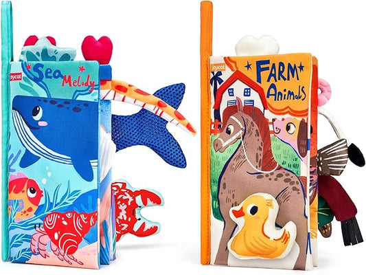 JoyCat Baby Books 0-6 Months - 2PCS Infant Toys 0-6m Tummy Time Babies Toy Newborn Toys Early Development Sensory Book Baby Girl Boy Shower Christmas Birthday Gift Stocking Stuffers