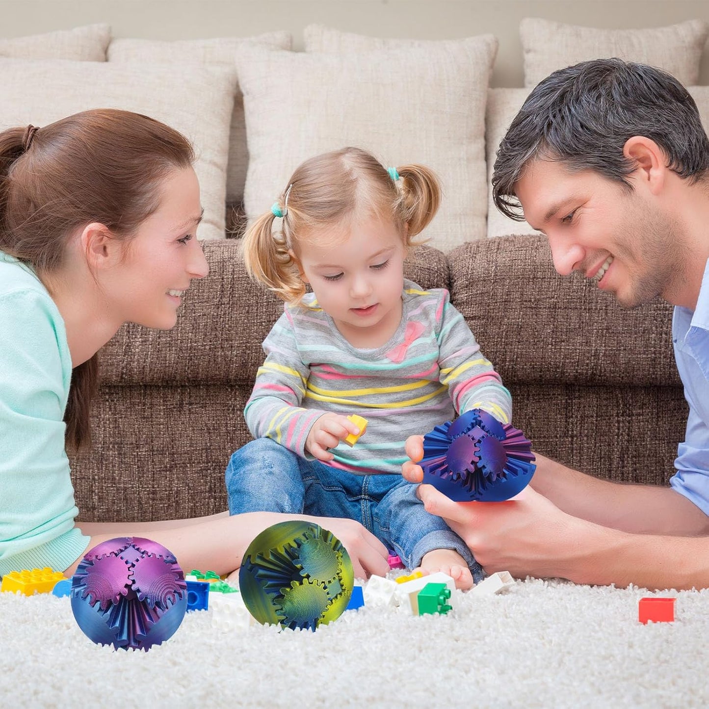 3D Printed Gear Ball Spin Ball, 4inch Large Gear Ball Fidget Toy, Gear Sphere Cube Puzzle, Gearball Fidget Desk Toy, Gearsphere Steampunk Whirling Wonder Fidget Stress Ball (Red Blue Green)
