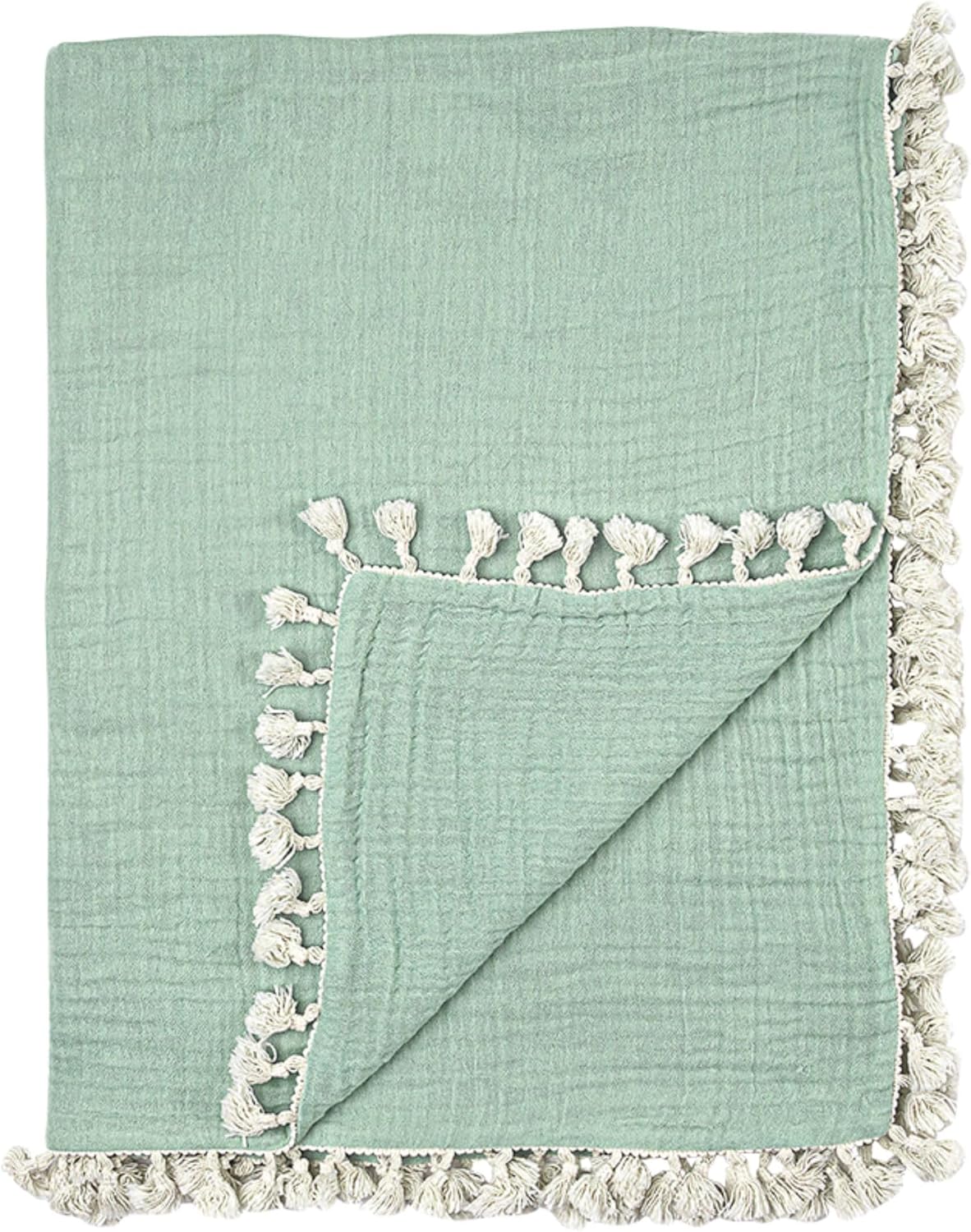 Crane Baby Muslin Swaddle Blanket, Soft Cotton Lightweight Nursery and Stroller Blanket for Baby Boys & Girls, Evergreen, 30" x 40"