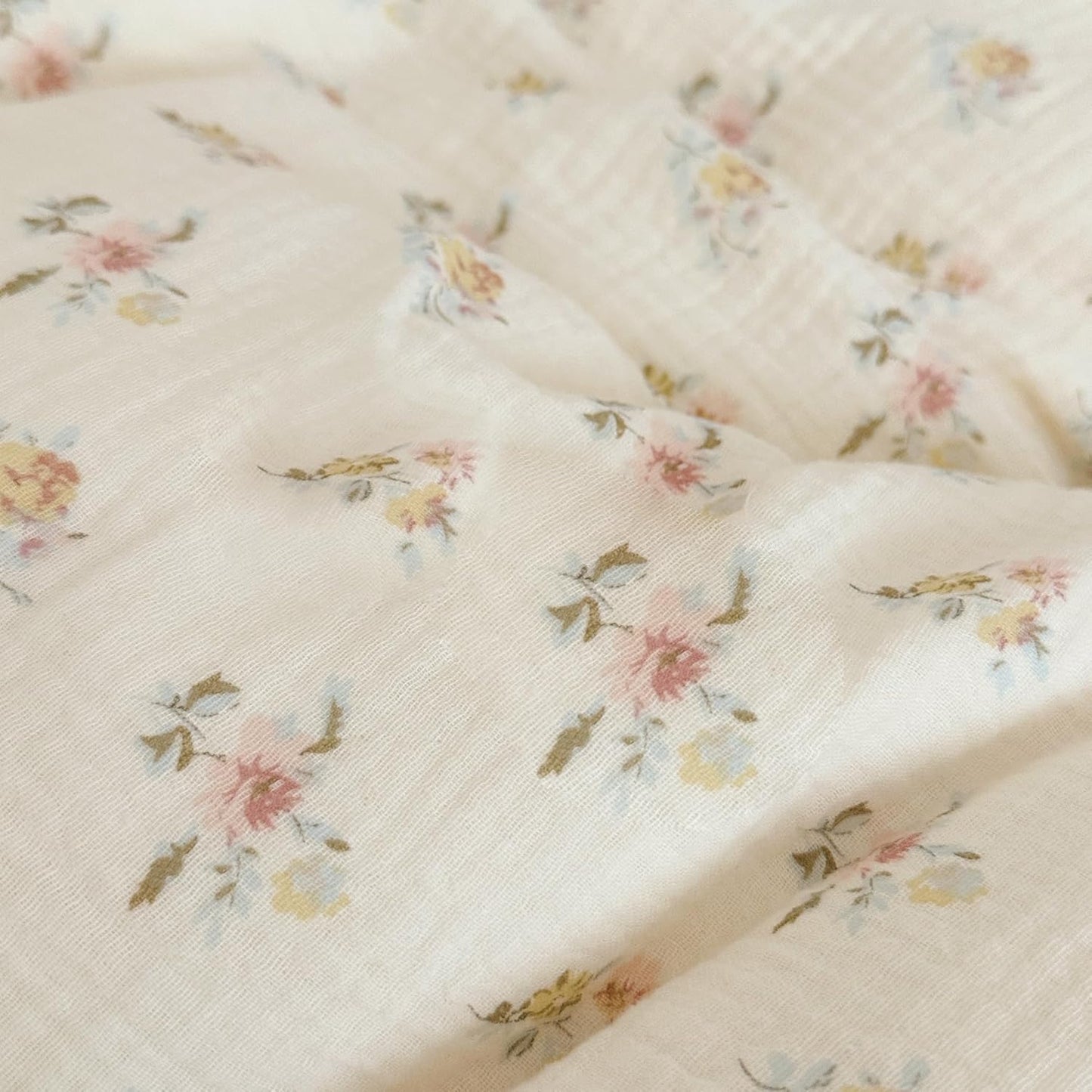 BuLuTu Double Layers Muslin Cotton Pillowcase King Size Vintage Floral Print Pillow Case Teens Girls Women Ruffled Pillow Cover, Envelope Closure, 20x36 inch, 1 Piece, Azalea