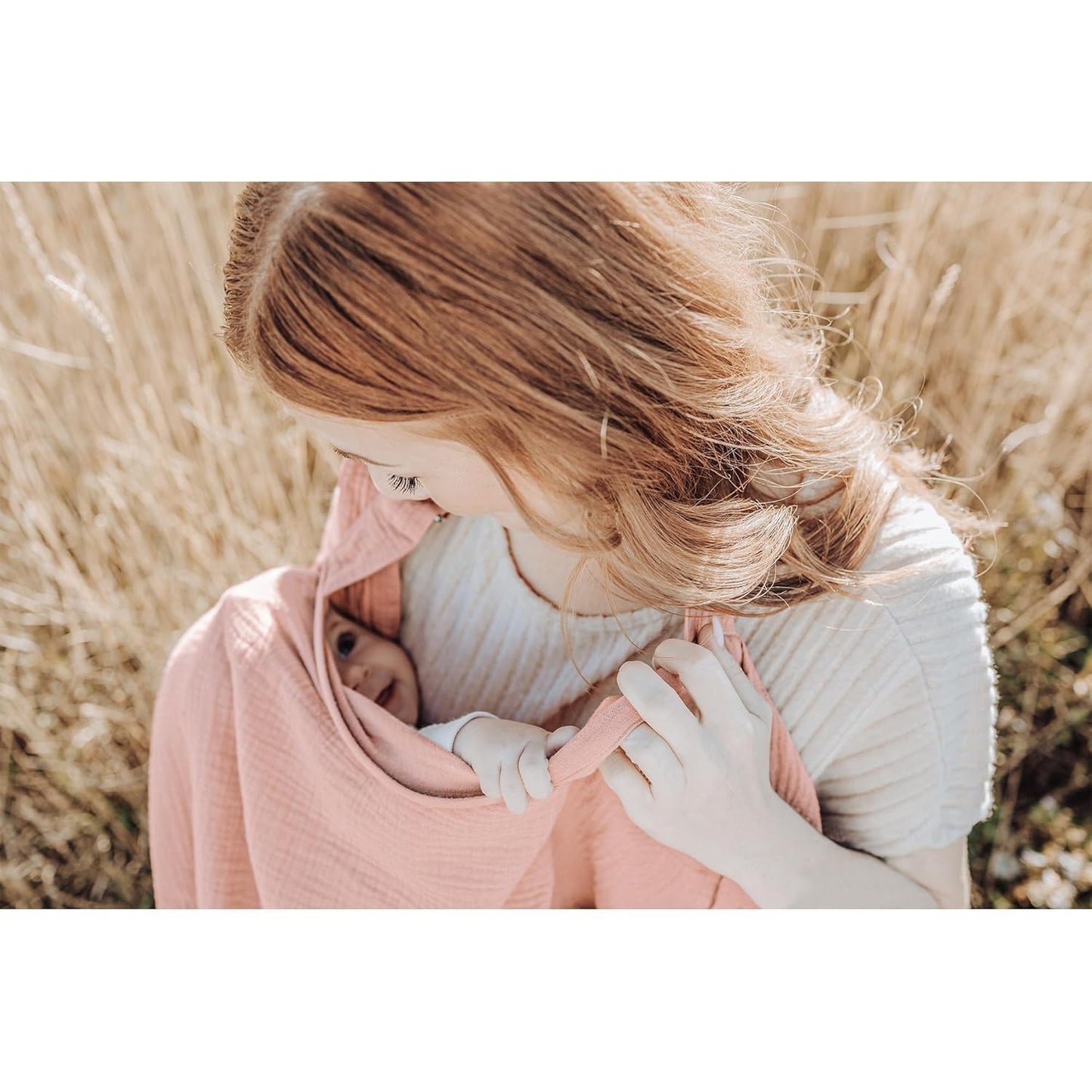 Konssy Muslin Nursing Cover for Baby Breastfeeding, Breathable 100% Cotton Breastfeeding Cover with Rigid Hoop for Mother Nursing Apron, Multi-use Carseat Canopy (Pink)