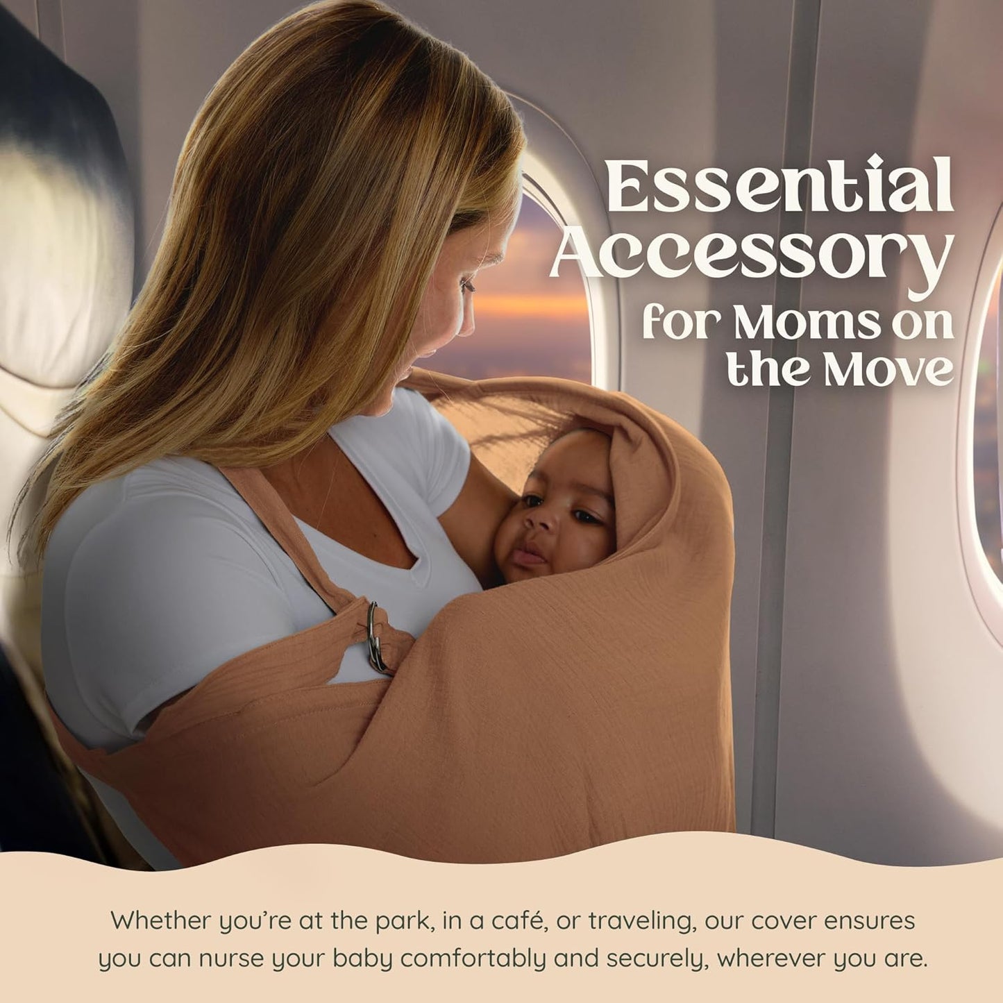 Muslin Nursing Cover Up for Breastfeeding - Breast Feeding Covers for Women | Breathable 100% Muslin Cotton Breastfeeding Cover with Arch-line and Adjustable Straps | Breastfeeding Essentials (Brown)