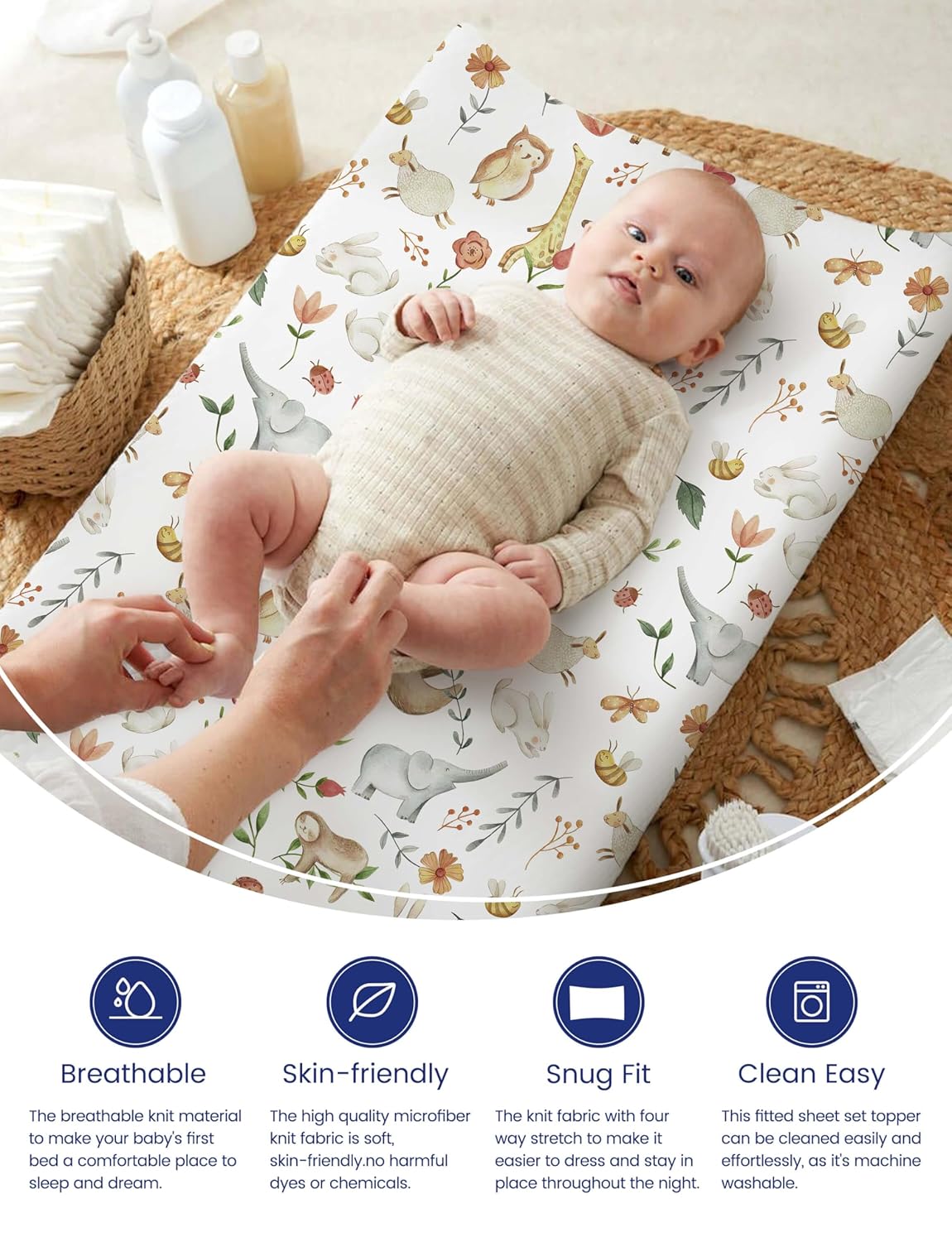 TotAha Changing Pad Cover, Buttery Soft Diaper Changing Pad Covers for Girls Boys, Super Stretchy Jersey Knit Changing Table Covers, 5'' Deep Pocket, 2 Pack