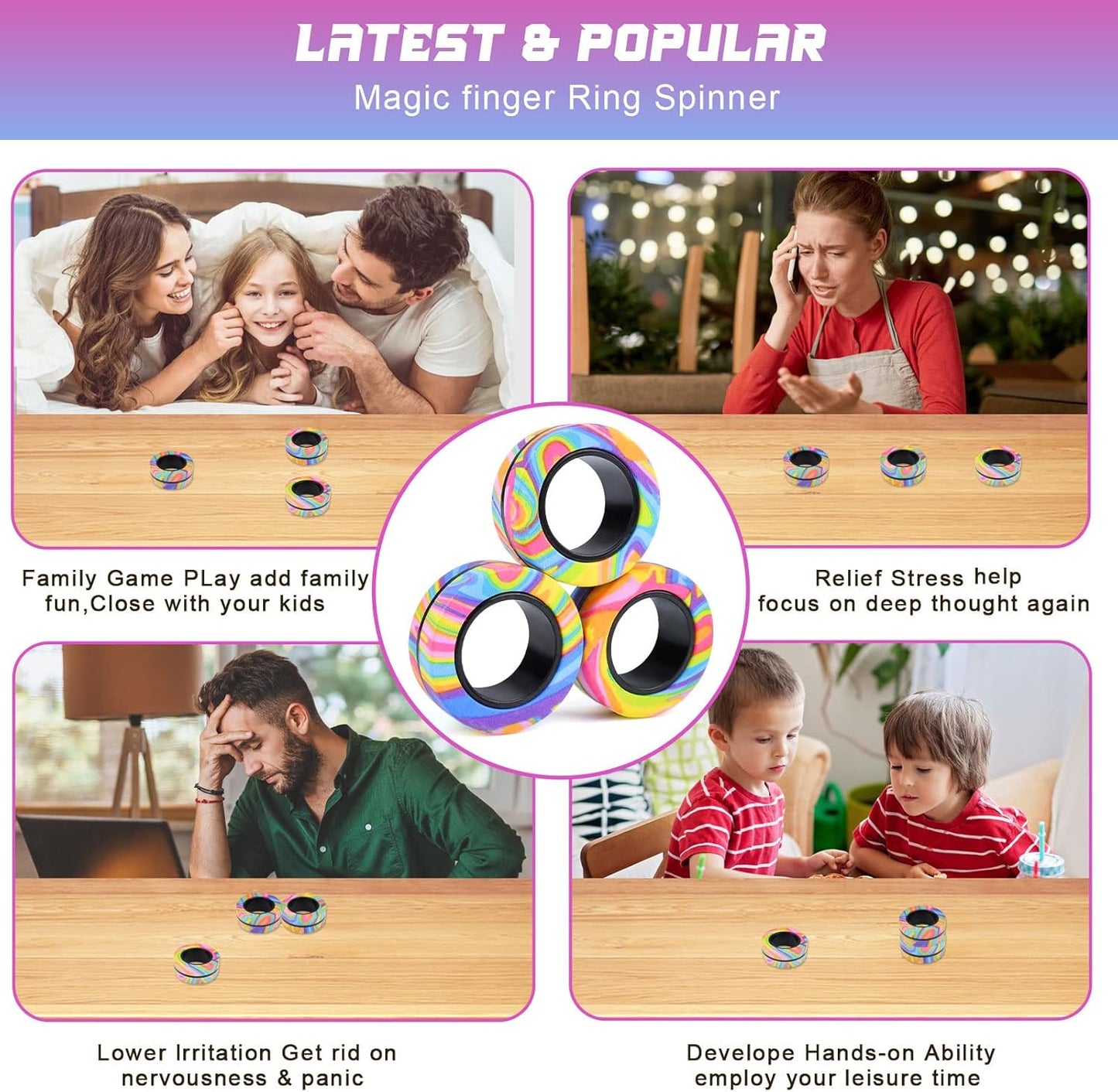 3Pcs Magnetic Rings Fidget Toy Set, ADHD Anxiety Magnetic Fidget Toys Adults Fidget Spinner Rings for Relief, Easter Basket Stuffers Valentines Gifts for 8+ Year Old Teen Boy Girl
