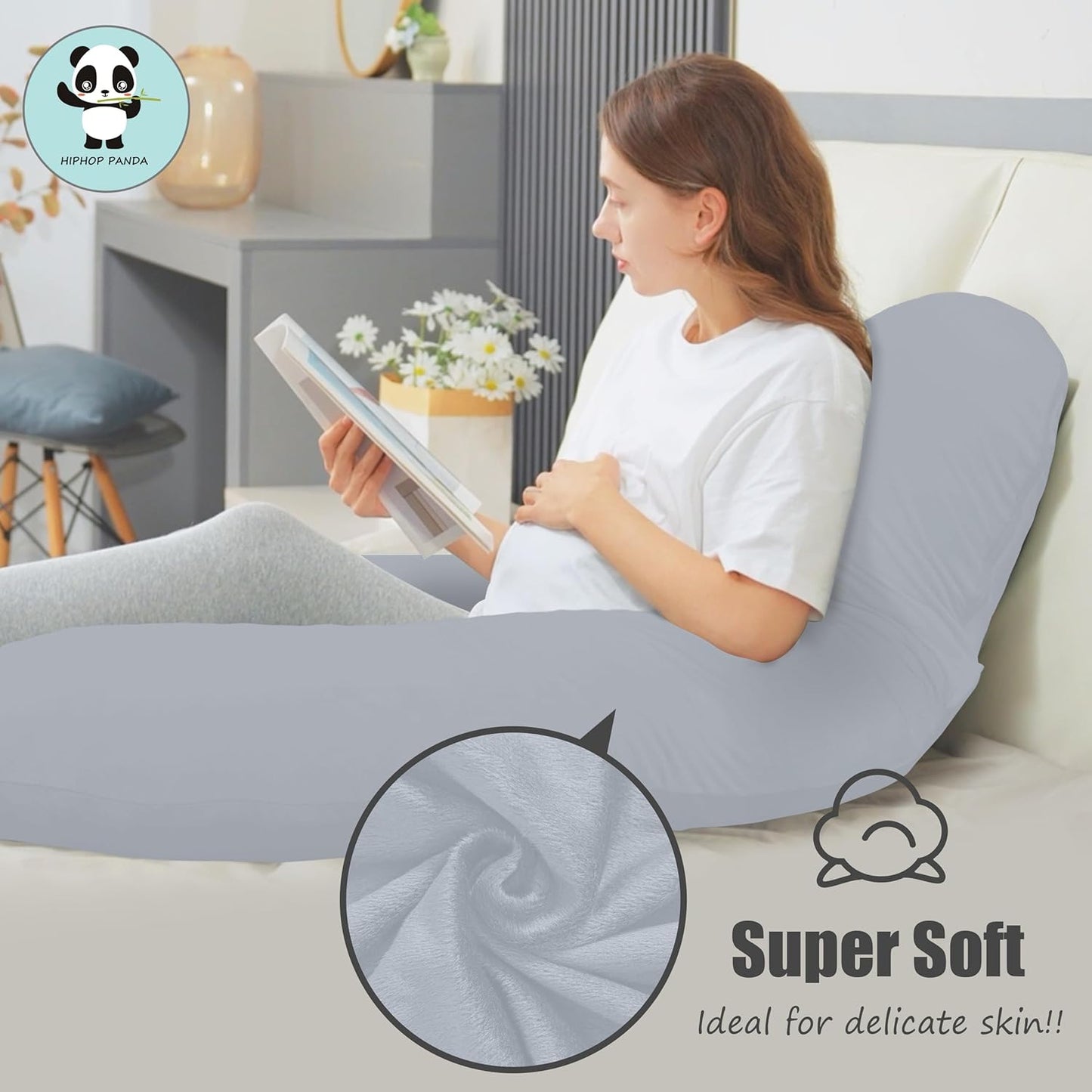 HIPHOP PANDA U-Shaped Pregnancy Pillow for Sleeping - Full Body Maternity Support Pillow with Removable Cover - Comfort for Back, HIPS, Legs, Belly - 57 Inch for Pregnant Women, Light Grey