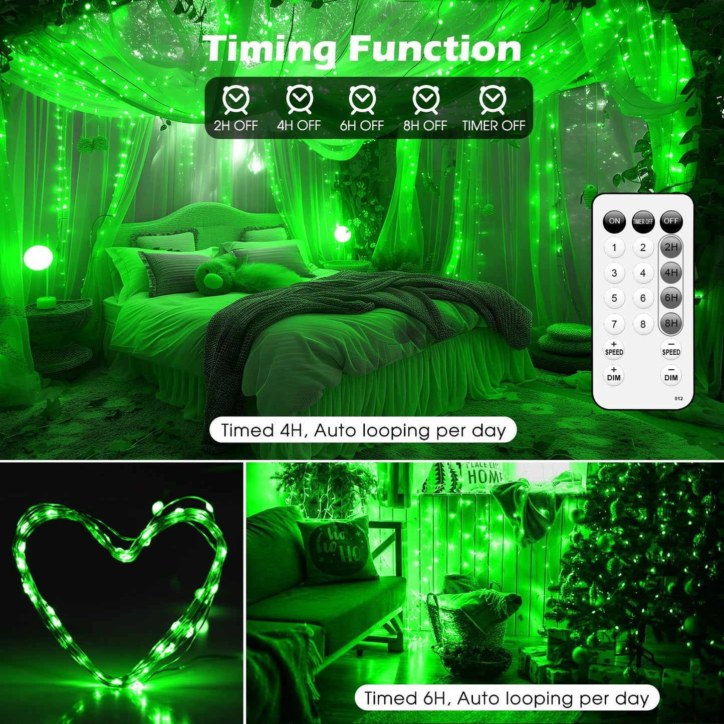 Fairy Lights 72ft 220 LED USB Twinkle String Lights Plug in Silver Wire Lights with Remote and Timer 8 Modes Outdoor Waterproof Starry Lights DIY Party Wedding Christmas Decoration（Green）